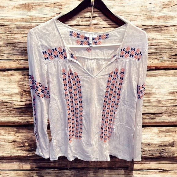 JOIE Women's Cream and Orange Embroidered Top XS - Picture 6 of 6